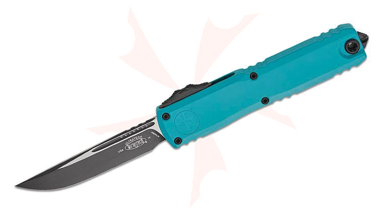 Microtech 11214-1CN Ultratech Gen IV AUTO OTF Knife 3.5 inch Bohler M390MK Black Drop Point Blade, Cyan Machined Aluminum Handles, Reversible Clip