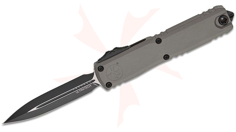 Microtech 1122-1NC Ultratech ZBP Zero Blade Play AUTO OTF Knife 3.5 inch Bohler M390MK Black Double Edge Dagger Blade, Machined Natural Clear Aluminum Handles, Reversible Clip