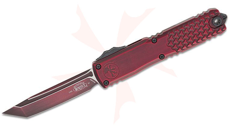 Microtech 11234HT-1RDAA Ultratech Gen IV AUTO OTF Knife 3.5 inch Bohler M390MK Red Abrasion Tanto Blade and Half Tri-Grip Machined Aluminum Handles, Reversible Clip