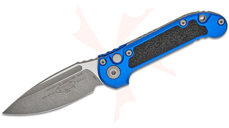 Microtech 1135-10APBL LUDT Gen III AUTO Folding Knife 3.45 inch M390MK Apocalyptic Drop Point Plain Blade, Blue Aluminum Handles with 3M Traction Tape Inserts