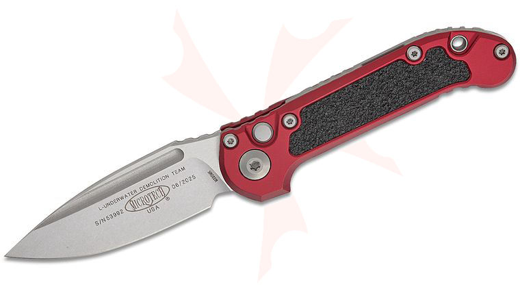 Microtech 1135-10MR LUDT Gen III AUTO Folding Knife 3.45 inch M390MK Stonewashed Drop Point Plain Blade, Merlot Aluminum Handles with 3M Traction Tape Inserts