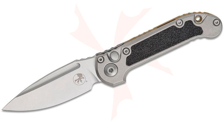 Microtech 1135-10MS8 Marfione Select LUDT Gen III AUTO Folding Knife 3.45 inch M390MK Stonewashed Drop Point Plain Blade and Titanium Handles with 3M Traction Tape Inserts, Bronze Accent