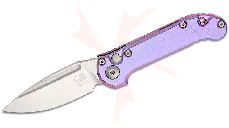 Microtech 1135-10MS9 Marfione Select LUDT Gen III AUTO Folding Knife 3.45 inch M390MK Stonewashed Drop Point Plain Blade, Purple Haze Slab Titanium Handles, Purple Accent