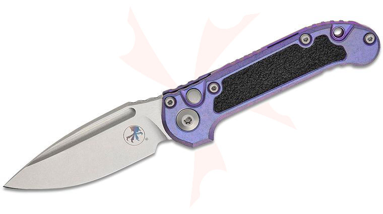Microtech 1135-10MS10 Marfione Select LUDT Gen III AUTO Folding Knife 3.45 inch M390MK Stonewashed Drop Point Plain Blade, Purple Haze Titanium Handles with 3M Traction Tape Inserts, Purple Accent