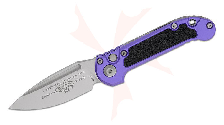 Microtech 1135-10PU LUDT Gen III AUTO Folding Knife 3.45 inch M390MK Stonewashed Drop Point Plain Blade, Purple Aluminum Handles with 3M Traction Tape Inserts