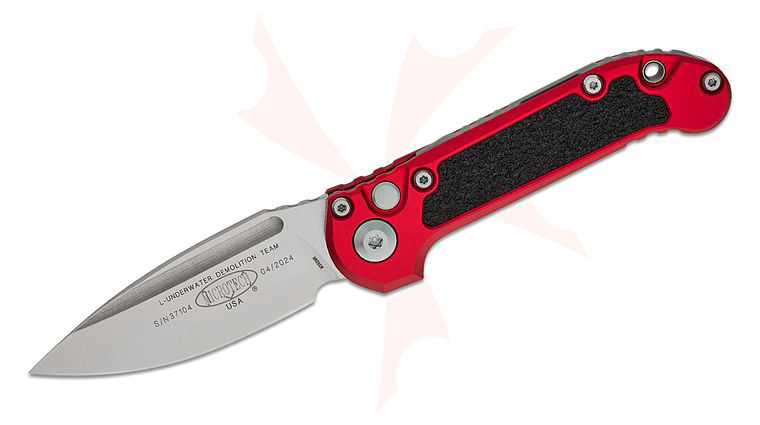 Microtech 1135-10RD LUDT Gen III AUTO Folding Knife 3.45 inch M390MK Stonewashed Drop Point Plain Blade, Red Aluminum Handles with 3M Traction Tape Inserts