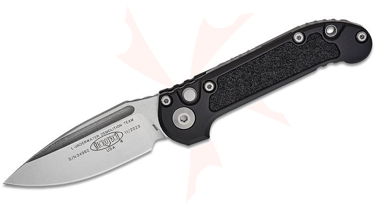 Microtech 1135-10 2023 LUDT Gen III AUTO Folding Knife 3.45 inch M390MK Stonewashed Drop Point Plain Blade, Black Aluminum Handles with 3M Traction Tape Inserts