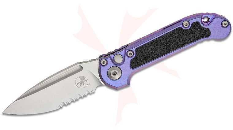 Microtech 1135-11MS10 Marfione Select LUDT Gen III AUTO Folding Knife 3.45 inch M390MK Stonewashed Drop Point Combo Blade, Purple Haze Titanium Handles with 3M Traction Tape Inserts, Purple Accent