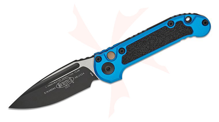 Microtech 1135-1BL LUDT Gen III AUTO Folding Knife 3.45 inch M390MK Black Drop Point Plain Blade, Blue Aluminum Handles with 3M Traction Tape Inserts