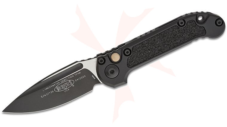 Microtech 1135-1T LUDT Gen III Tactical AUTO Folding Knife 3.45 inch M390MK Black Drop Point Plain Blade, Black Aluminum Handles with 3M Traction Tape Inserts
