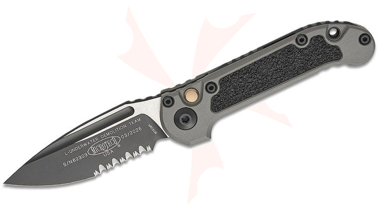 Microtech 1135-2NC LUDT Gen III AUTO Folding Knife 3.45 inch M390MK Black Drop Point Combo Blade, Natural Clear Aluminum Handles with 3M Traction Tape Inserts