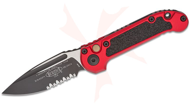 Microtech 1135-2RD 2023 LUDT Gen III AUTO Folding Knife 3.45 inch M390MK Black Drop Point Combo Blade, Red Aluminum Handles with 3M Traction Tape Inserts