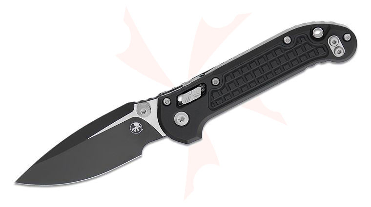 Microtech 1135RL-1FR LUDT RAM-LOK Manual Folding Knife 3.45 inch M390MK Black Drop Point Plain Blade, Black Frag Aluminum Handles, Reversible Clip