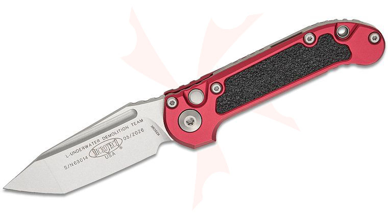 Microtech 1136-10MR LUDT Gen III AUTO Folding Knife 3.45 inch M390MK Stonewashed Tanto Plain Blade, Merlot Aluminum Handles with 3M Traction Tape Inserts