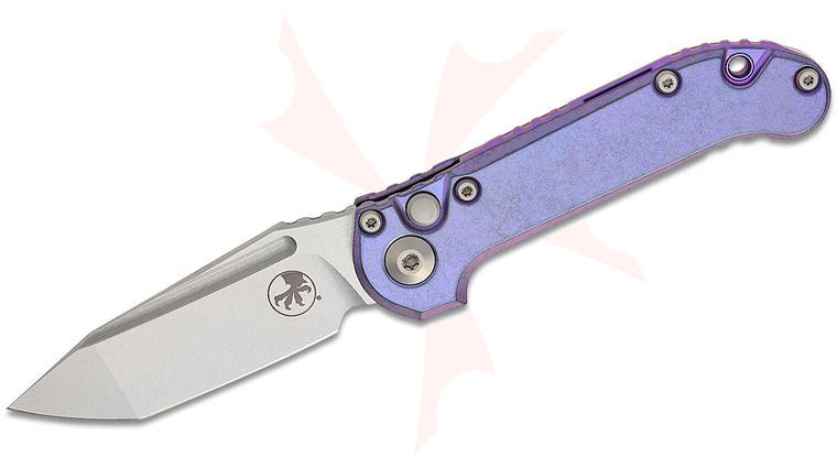 Microtech 1136-10MS9 Marfione Select LUDT Gen III AUTO Folding Knife 3.45 inch M390MK Stonewashed Tanto Plain Blade, Purple Haze Slab Titanium Handles, Purple Accent