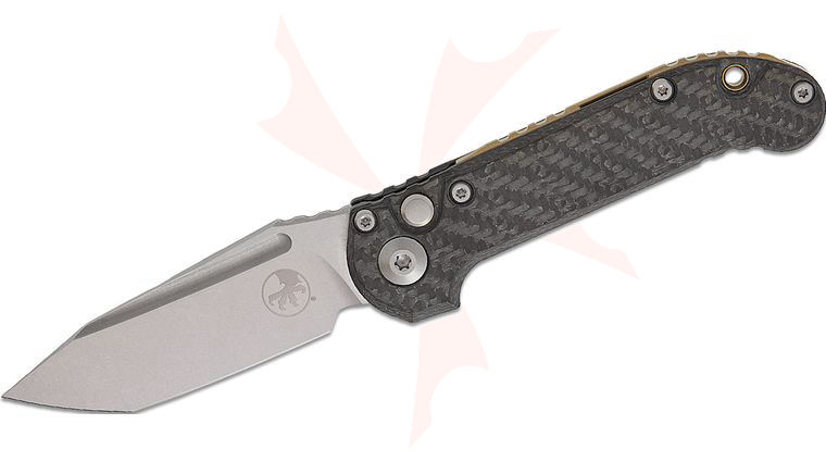 Microtech 1136-10MS13 Marfione Select LUDT Gen III AUTO Folding Knife 3.45 inch M390MK Stonewashed Tanto Plain Blade, Slab Carbon Fiber Handles, Bronze Accent