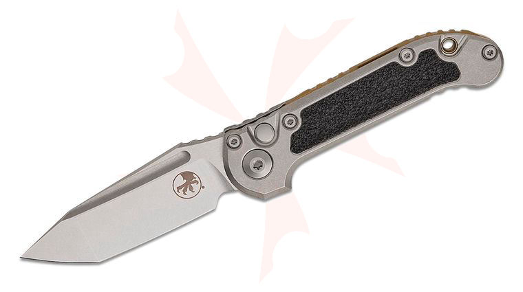 Microtech 1136-10MS2 Marfione Select LUDT Gen III AUTO Folding Knife 3.45 inch M390MK Stonewashed Tanto Plain Blade and Titanium Handles with 3M Traction Tape Inserts, Bronze Accent