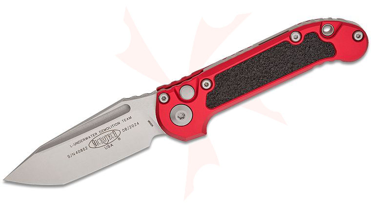 Microtech 1136-10RD LUDT Gen III AUTO Folding Knife 3.45 inch M390MK Stonewashed Tanto Plain Blade, Red Aluminum Handles with 3M Traction Tape Inserts
