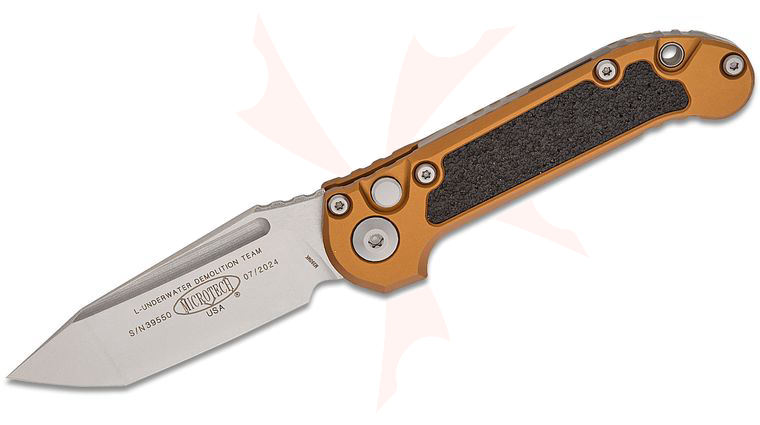 Microtech 1136-10TA LUDT Gen III AUTO Folding Knife 3.45 inch M390MK Stonewashed Tanto Plain Blade, Tan Aluminum Handles with 3M Traction Tape Inserts
