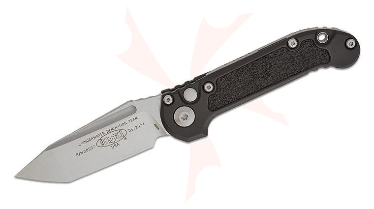 Microtech 1136-10 LUDT Gen III AUTO Folding Knife 3.45 inch M390MK Stonewashed Tanto Plain Blade, Black Aluminum Handles with 3M Traction Tape Inserts