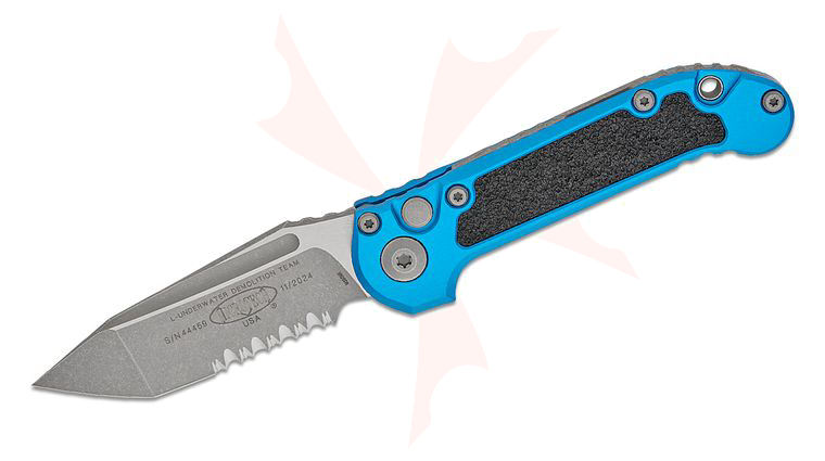 Microtech 1136-11APBL LUDT Gen III AUTO Folding Knife 3.45 inch M390MK Apocalyptic Tanto Combo Blade, Blue Aluminum Handles with 3M Traction Tape Inserts
