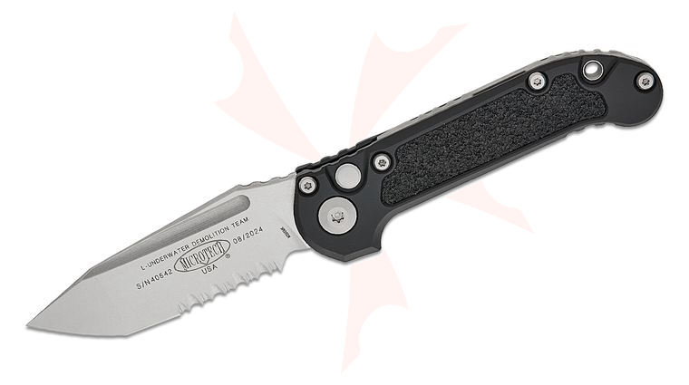Microtech 1136-11 LUDT Gen III AUTO Folding Knife 3.45 inch M390MK Stonewashed Tanto Combo Blade, Black Aluminum Handles with 3M Traction Tape Inserts