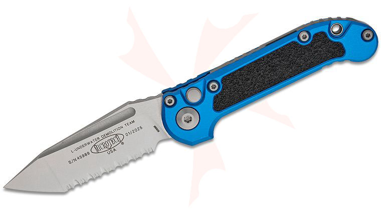 Microtech 1136-12BL 2023 LUDT Gen III AUTO Folding Knife 3.45 inch M390MK Stonewashed Tanto Serrated Blade, Blue Aluminum Handles with 3M Traction Tape Inserts