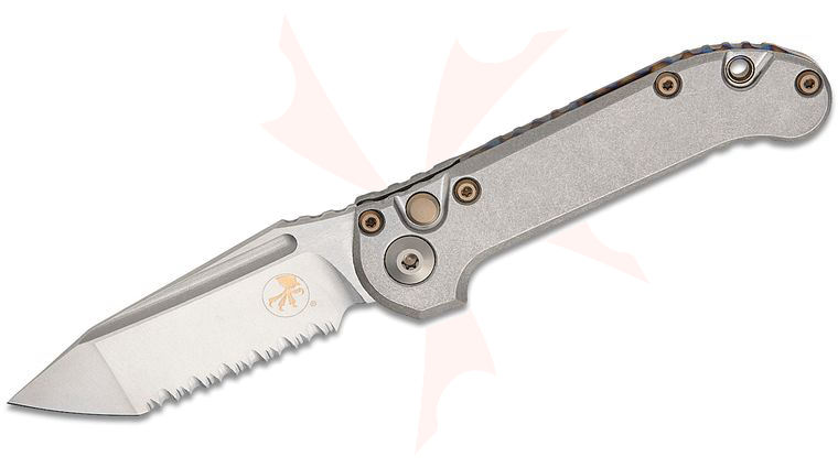 Microtech 1136-12MS7 Marfione Select LUDT Gen III AUTO Folding Knife 3.45 inch M390MK Stonewashed Tanto Serrated Blade and Slab Titanium Handles, Flamed  Accent