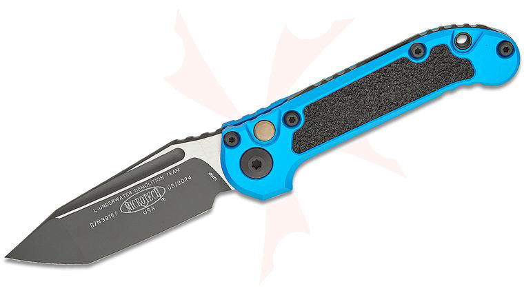 Microtech 1136-1BL 2023 LUDT Gen III AUTO Folding Knife 3.45 inch M390MK Black Tanto Plain Blade, Blue Aluminum Handles with 3M Traction Tape Inserts