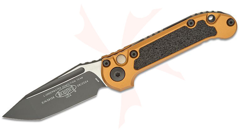 Microtech 1136-1TA LUDT Gen III AUTO Folding Knife 3.45 inch M390MK Black Tanto Plain Blade, Tan Aluminum Handles with 3M Traction Tape Inserts