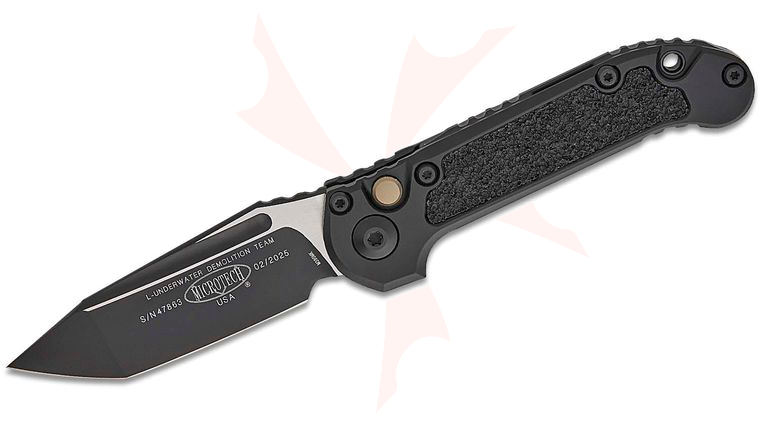 Microtech 1136-1T LUDT Gen III Tactical AUTO Folding Knife 3.45 inch M390MK Black Tanto Plain Blade, Black Aluminum Handles with 3M Traction Tape Inserts