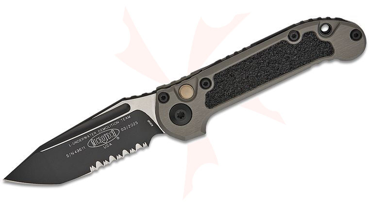 Microtech 1136-2NC LUDT Gen III AUTO Folding Knife 3.45 inch M390MK Black Tanto Combo Blade, Natural Clear Aluminum Handles with 3M Traction Tape Inserts