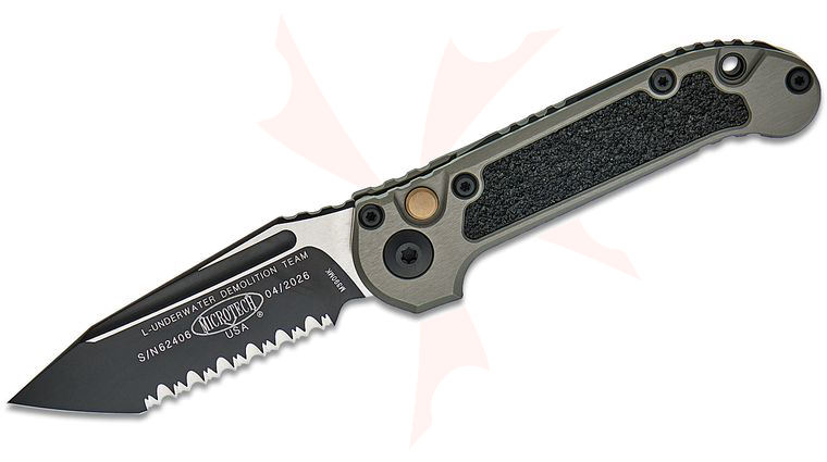 Microtech 1136-3NC LUDT Gen III AUTO Folding Knife 3.45 inch M390MK Black Tanto Serrated Blade, Natural Clear Aluminum Handles with 3M Traction Tape Inserts