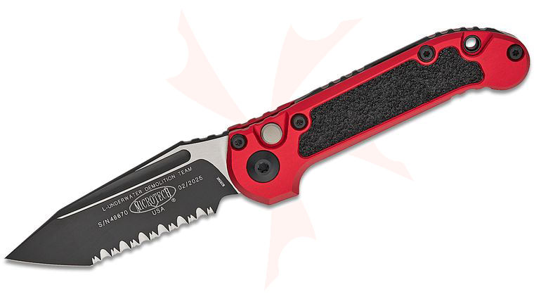Microtech 1136-3RD 2023 LUDT Gen III AUTO Folding Knife 3.45 inch M390MK Black Tanto Serrated Blade, Red Aluminum Handles with 3M Traction Tape Inserts