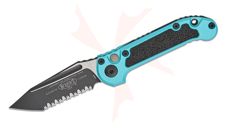 Microtech 1136-3TQ 2023 LUDT Gen III AUTO Folding Knife 3.45 inch M390MK Black Tanto Serrated Blade, Turquoise Aluminum Handles with 3M Traction Tape Inserts