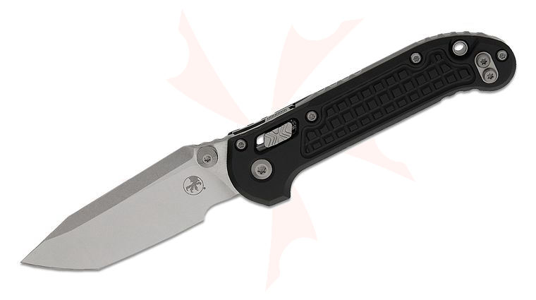 Microtech 1136RL-10FR LUDT RAM-LOK Manual Folding Knife 3.45 inch M390MK Stonewashed Tanto Plain Blade, Black Frag Aluminum Handles, Reversible Clip
