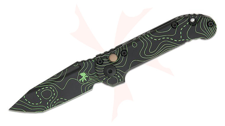Microtech 1136S-1TPBKPGCS Signature Series LUDT Gen III AUTO Folding Knife 3.45 inch M390MK Topographic Black/Parakeet Green Camo Tanto Plain Blade and Smooth Aluminum Handles