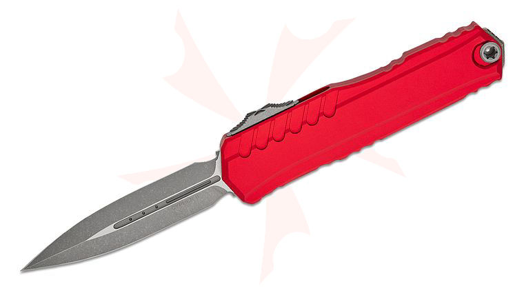 Microtech/DC Munroe 1242-10APRD 2023 Cypher II OTF AUTO 3.5 inch M390MK Apocalyptic Double Edge Dagger Blade, Milled Red Aluminum Handles