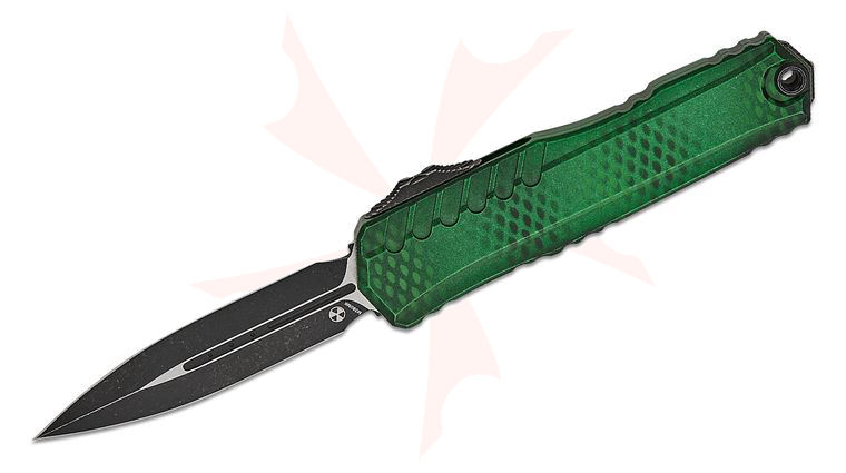 Microtech/DC Munroe 1242-1GRX51S Signature Series 2023 Cypher II OTF AUTO 3.5 inch M390MK Black Double Edge Dagger Blade, Green  X-51 Milled Aluminum Handles