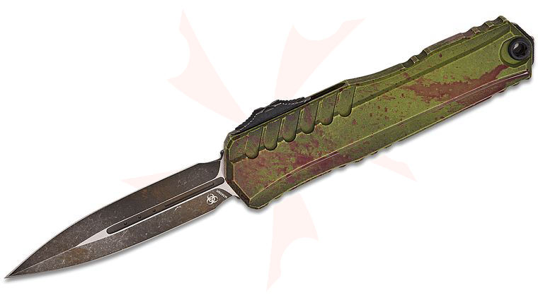 Microtech/DC Munroe 1242-1OBS Signature Series 2023 Cypher II OTF AUTO 3.5 inch M390MK Apocalyptic Double Edge Dagger Blade, Outbreak Milled Aluminum Handles