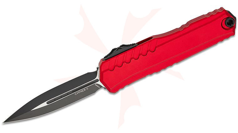 Microtech/DC Munroe 1242-1RD 2023 Cypher II OTF AUTO 3.5 inch M390MK Black Double Edge Dagger Blade, Red Milled Aluminum Handles