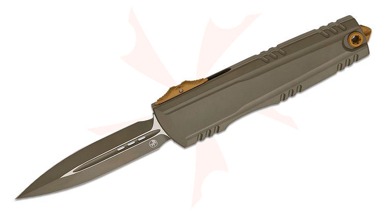 Microtech 1270-1MGS-C21Z26 Signature Series Luminary AUTO OTF Knife 3.625 inch M390MK Moss Green Double Edge Dagger Blade and Machined Aluminum Handles, Tritium Button Insert