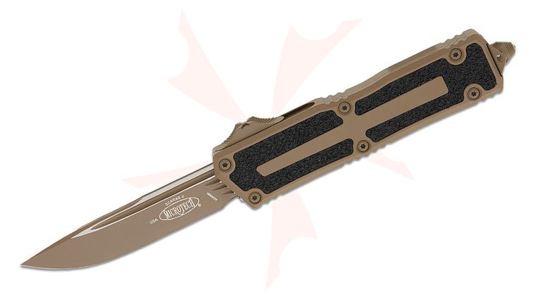 Microtech 1278-1CDE Scarab II Gen III AUTO OTF Knife 3.875 inch M390MK Dark Earth Cerakote Drop Point Plain Blade and Aluminum Handles with 3M Traction Tape Inserts