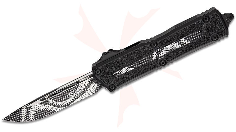 Microtech 1278-1GOC 2023 Scarab II Gen III AUTO OTF Knife 3.875 inch M390MK Geo Trace Camo Drop Point Plain Blade, Black Geo Trace Camo Aluminum Handles with 3M Traction Tape Inserts