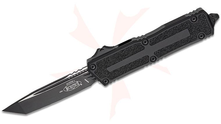 Microtech 1279-1T Scarab Gen III Tactical AUTO OTF Knife 3.95 inch M390MK Black Tanto Blade, Black Aluminum with Black Traction Inlays
