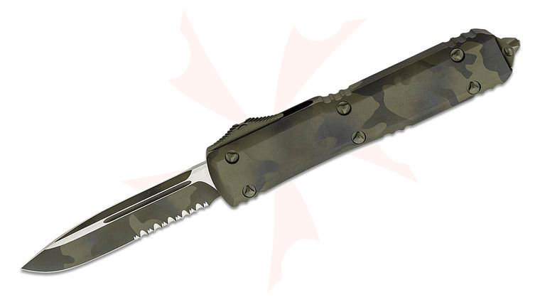 Microtech 121-2OCS Signature Series Ultratech Tactical AUTO OTF Knife 3.46 inch OD Green Camo Drop Point Combo Blade, OD Green Camo Aluminum Handles