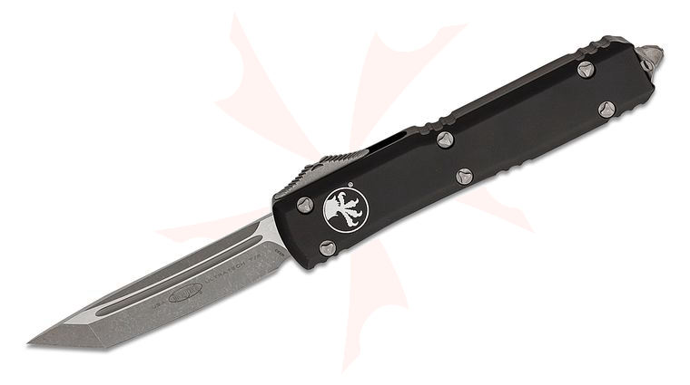 Microtech 123-10AP Ultratech AUTO OTF 3.46 inch Apocalyptic Tanto Plain Blade, Black Aluminum Handles