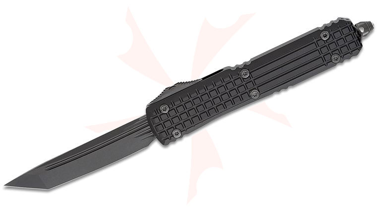 Microtech 123-1UT-DSH Ultratech Shadow Frag AUTO OTF 3.46 inch Black DLC Tanto Plain Blade, Black Aluminum Handle with Nickel Boron Internals