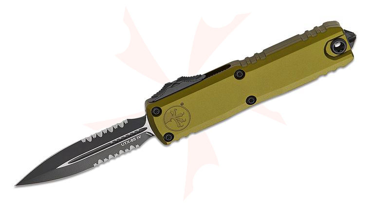 Microtech 12324-2OD UTX-85 Gen IV OTF AUTO Knife 3 inch M390MK Black Double Combo Edge Dagger Blade, OD Green Machined Aluminum Handles