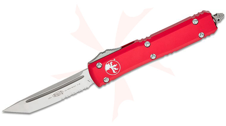 Microtech 123-5RD Ultratech AUTO OTF 3.46 inch Satin Tanto Combo Blade, Red Aluminum Handles